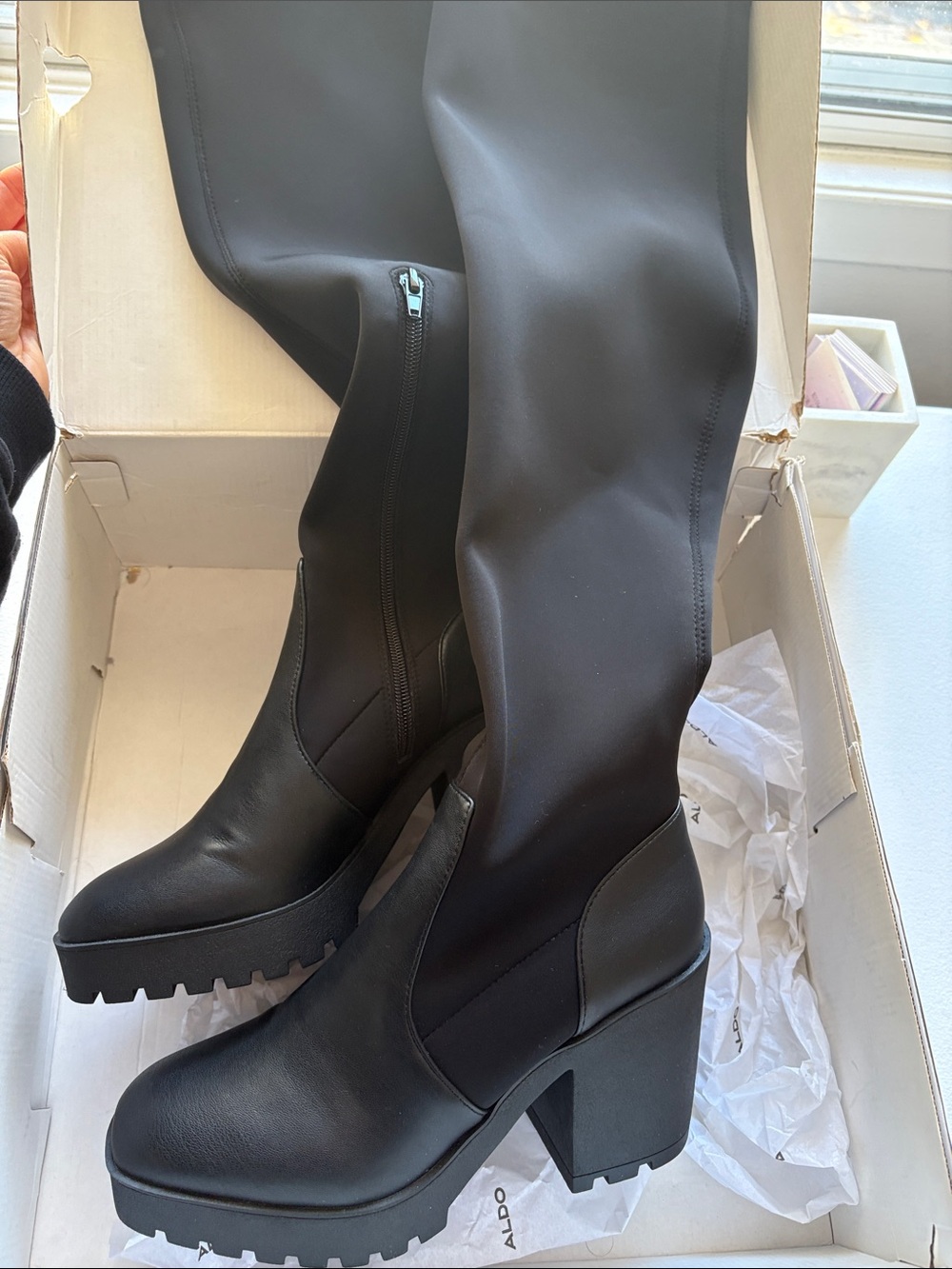 Aldo Black Over-the-Knee Chunky Heel Platform Boots